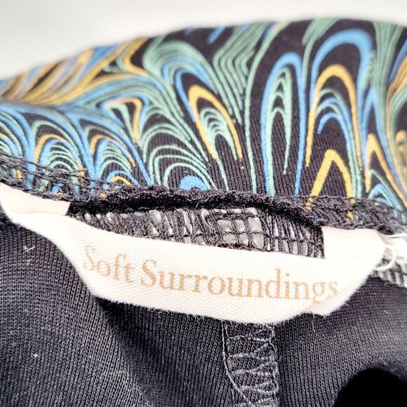 Soft Surroundings Marbled Peacock Print Pants Multicolored Womens Size L Petite - Picture 5 of 8